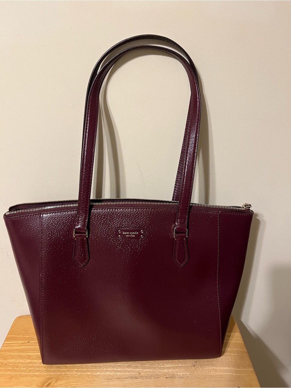 Kate Spade Burgundy Pebbled Leather Shoulder Tote